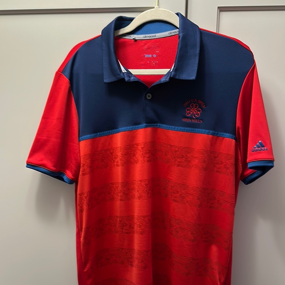 Adidas Clima Cool Men's Red and Blue Golf Polo - US Open 2017 Erin Hills - M